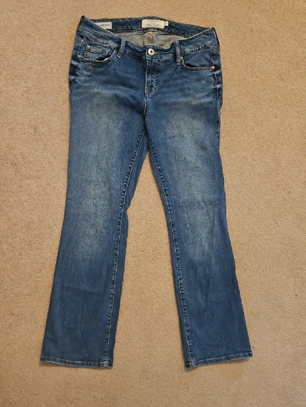 torrid Relaxed Boot Jeans - Blue Denim with Gold Stitching